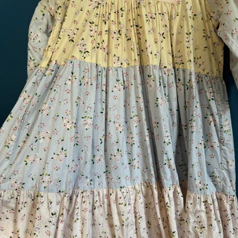 Vintage 90s Tiered Dress Women's Size Medium Pastel Beth Michaels Floral Hippie - Picture 4 of 8